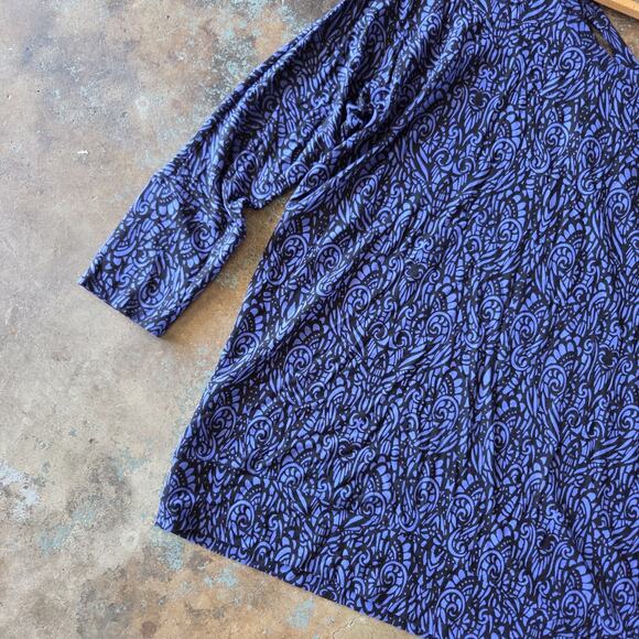 Soma Live Lounge Cross Back Top Size L Blue Black 3/4 Sleeve Jersey Knit Rayon - Picture 4 of 6